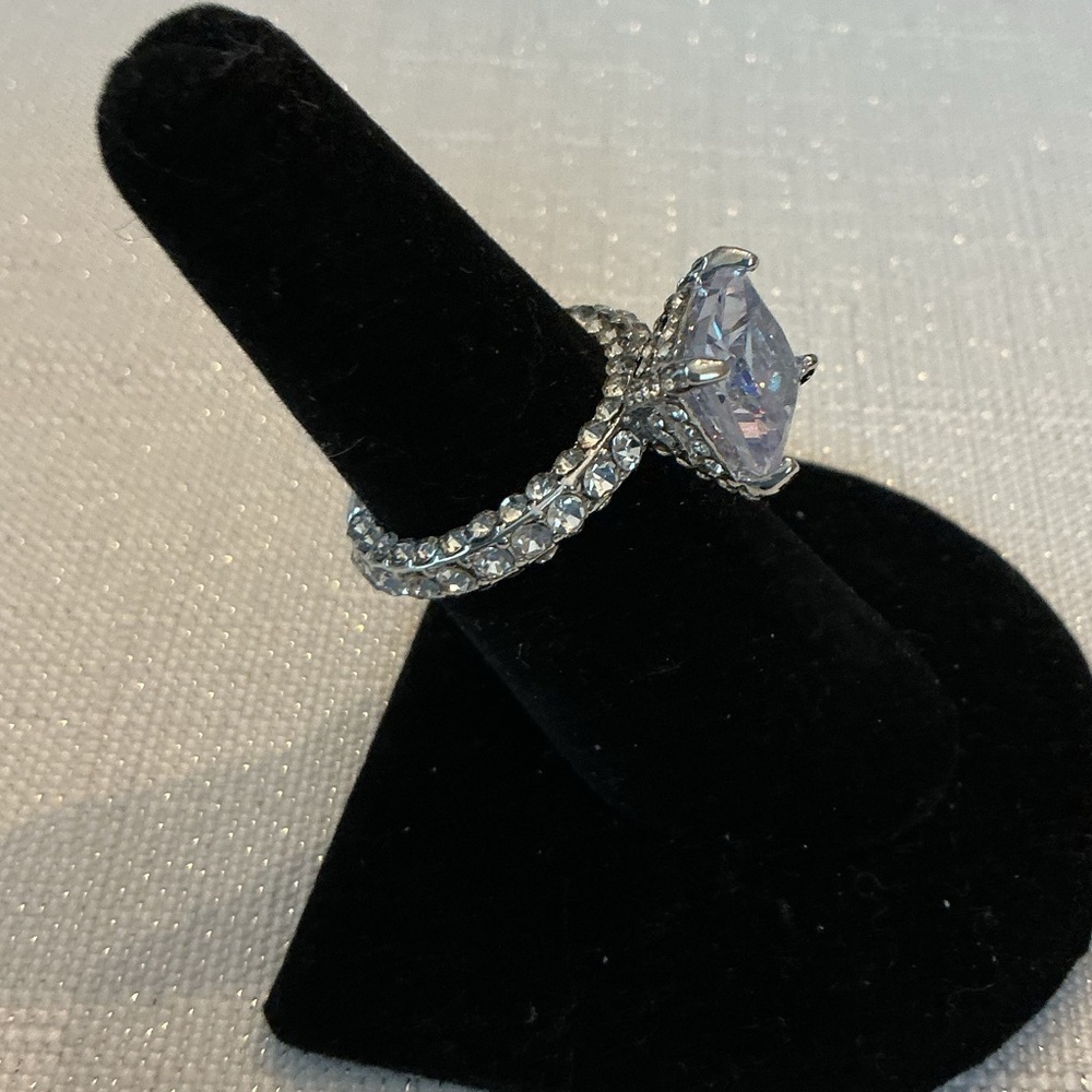 Solitaire Silver Plated Rhinestone Ring - Picture 4 of 5